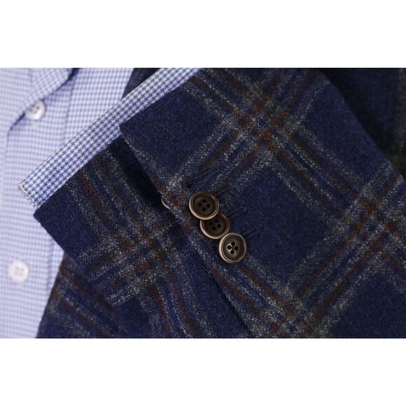 Samuelsohn Blue Brown Plaid Wool Knit Plaid Windowpane Patch Pocket Blazer 48L - Picture 7 of 11